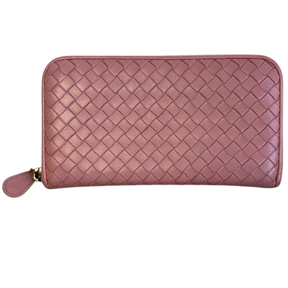 Authentic Bottega Veneta Intrecciato Leather Zip-Around Long Wallet - Pink Mauve - Picture 1 of 15